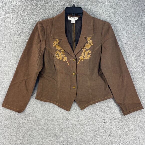 Vtg Lew Magram Womens Western Blazer Jacket Sz 12 Cotton Embroidered Brown - Picture 9 of 11